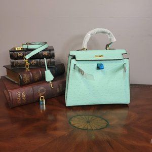 Lock and Key Mint Ostrich Leather Mini Bag